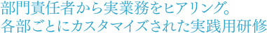 部門責任者から実業務をヒアリング。各部ごとにカスタマイズされた実践用研修